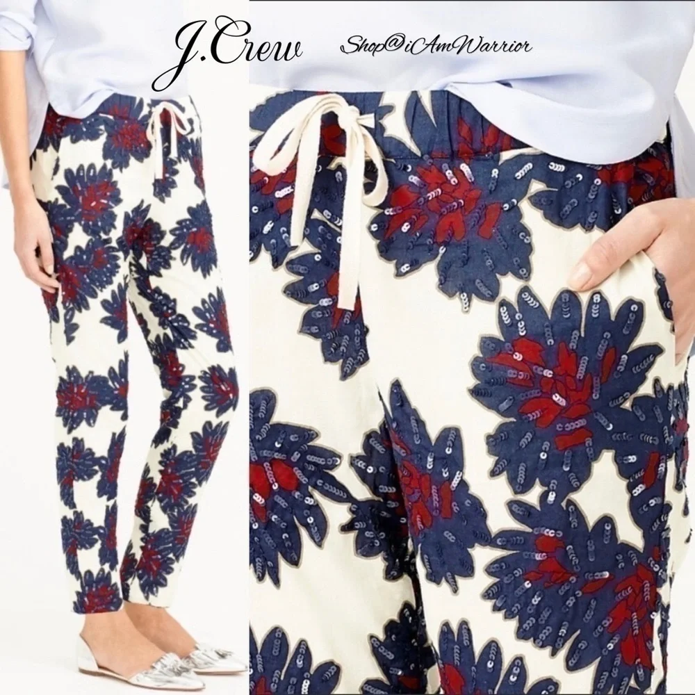 J.Crew 2 piece cotton voile sequin firework sleeveless top + pull on jogger